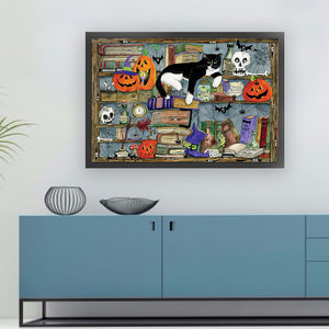 Yishu - Cat On Bookshelf - 65*45CM 11CT 3 Stamped Cross Stitch