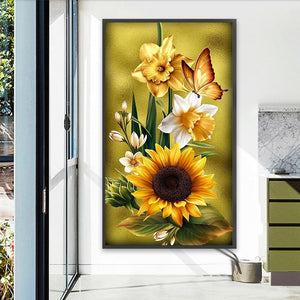 Sunflower And Butterfly 40*70CM(Picture) Partial AB Full Square Drill Diamond Painting