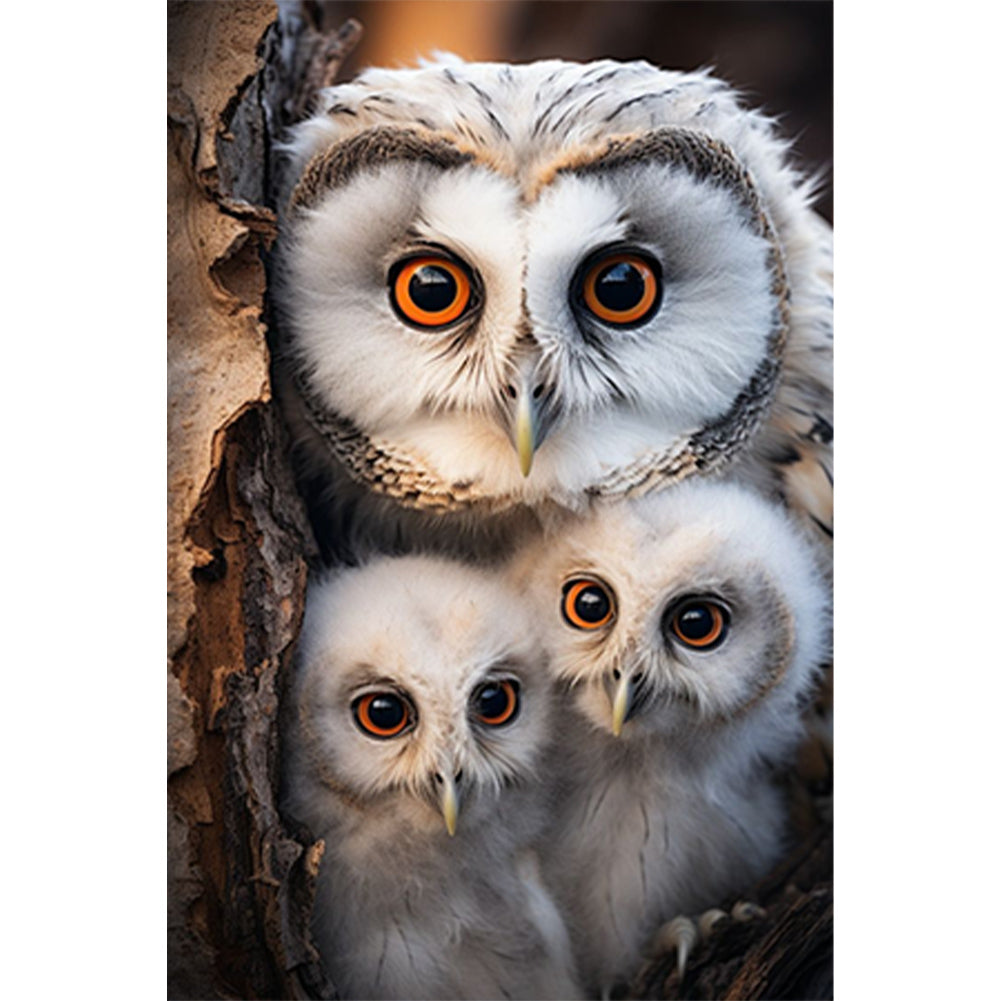 Owl Mother And Baby 30*45CM(Canvas) Full Round Drill Diamond Painting