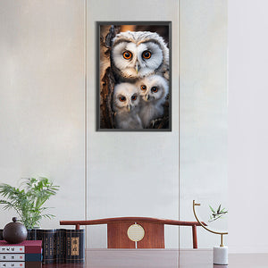 Owl Mother And Baby 30*45CM(Canvas) Full Round Drill Diamond Painting