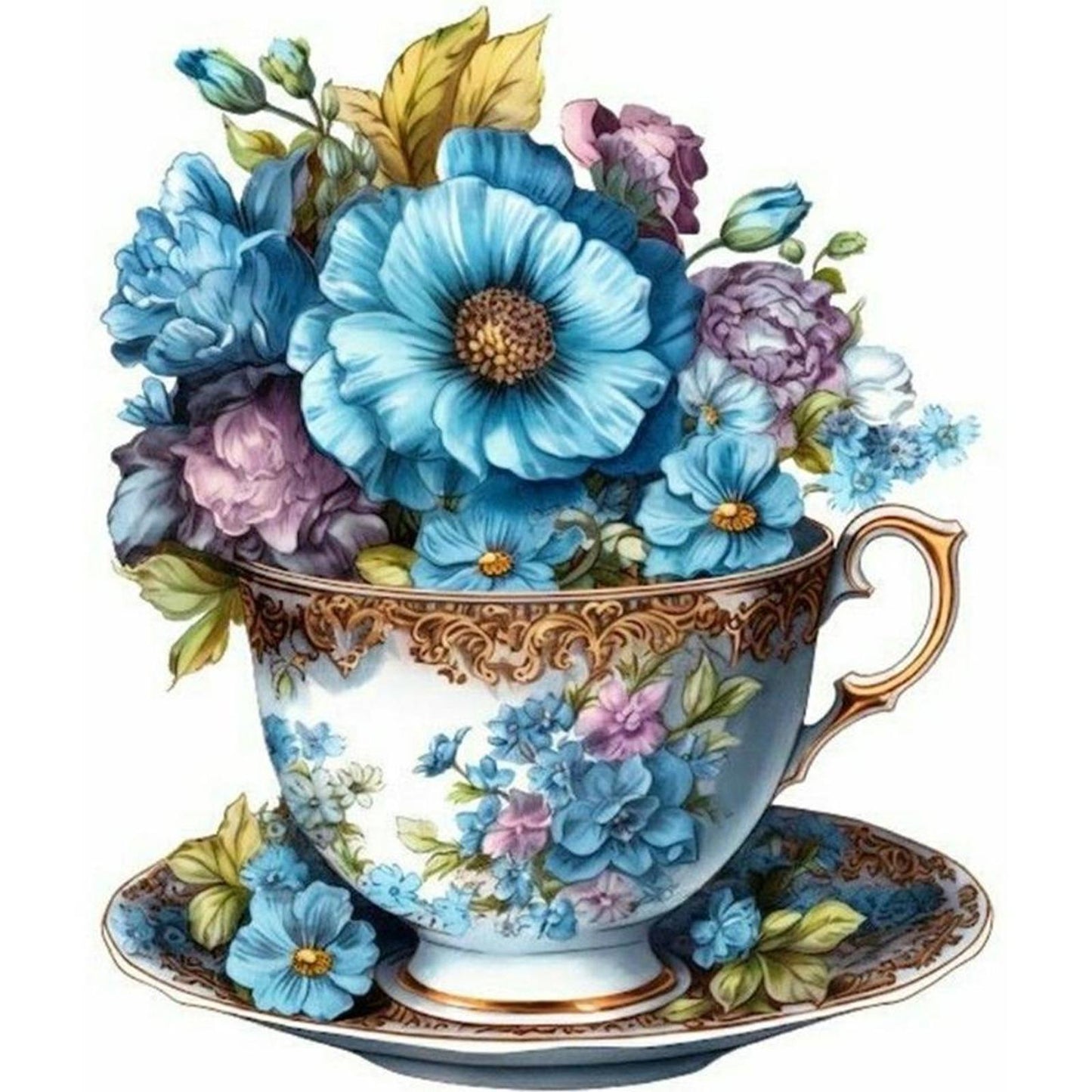 Fresh Flowers In Teacup - Full 18CT Stamped Cross Stitch 20x25CM - Huacan