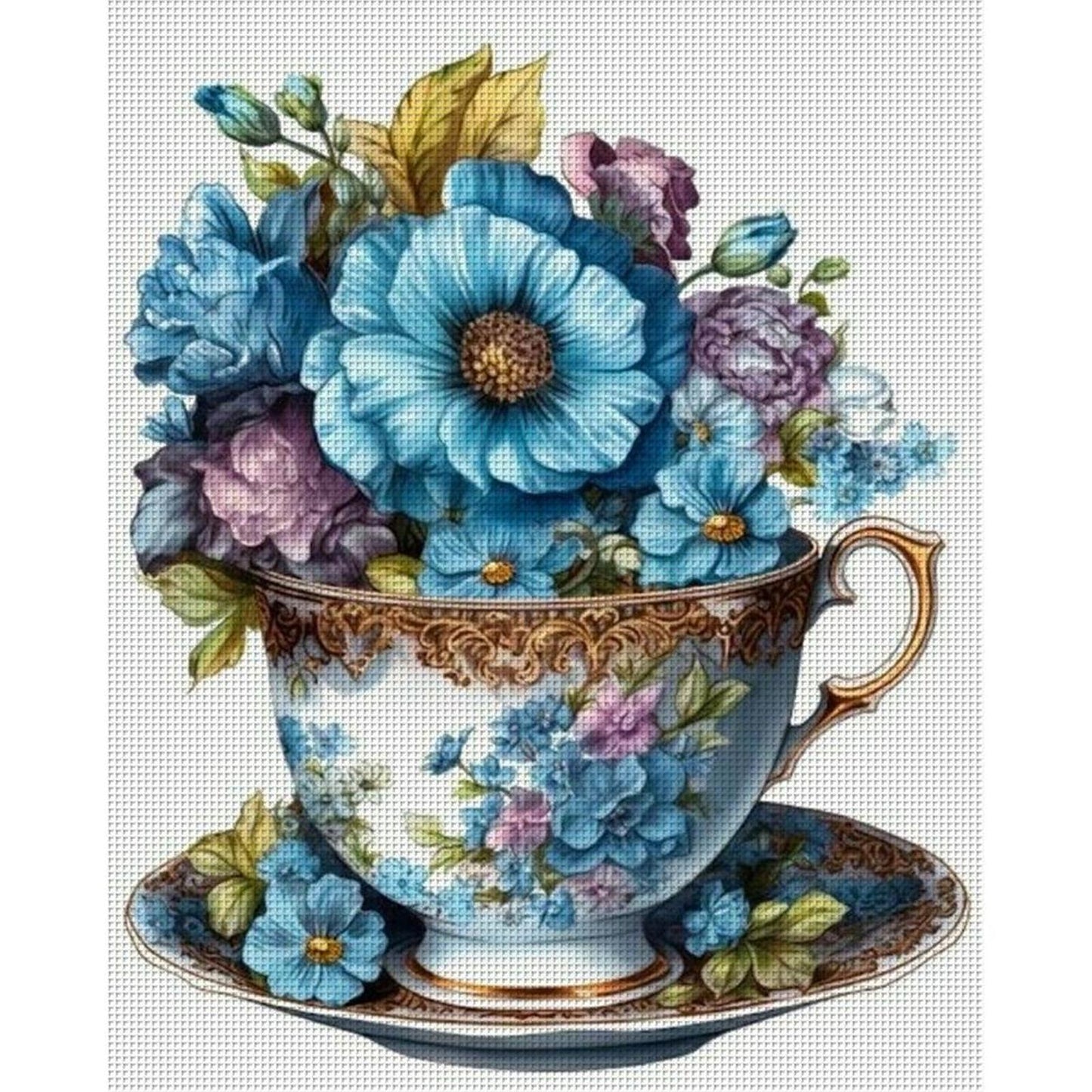 Fresh Flowers In Teacup - Full 18CT Stamped Cross Stitch 20x25CM - Huacan