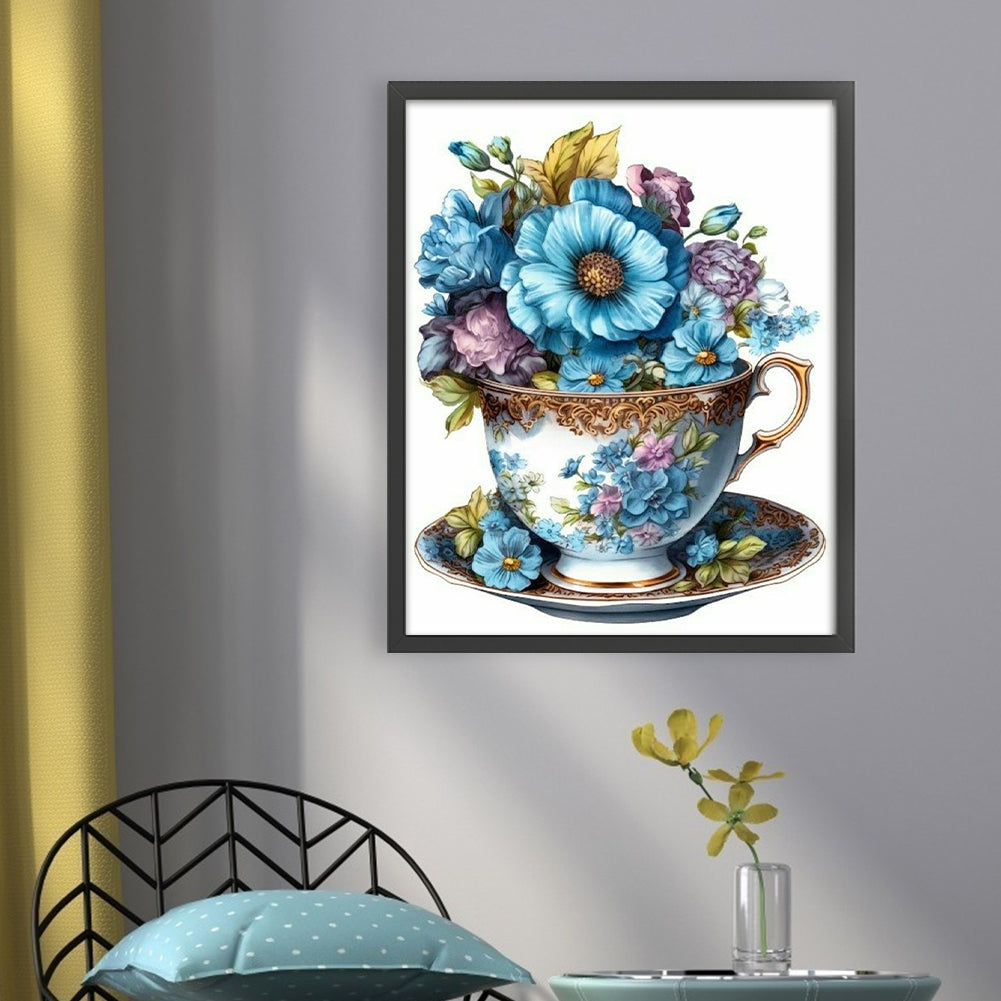 Fresh Flowers In Teacup - Full 18CT Stamped Cross Stitch 20x25CM - Huacan
