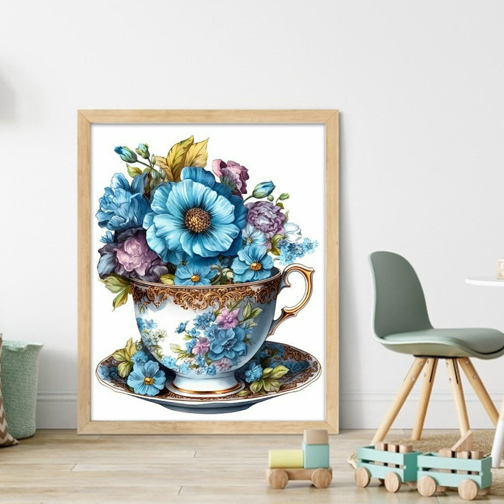 Fresh Flowers In Teacup - Full 18CT Stamped Cross Stitch 20x25CM - Huacan
