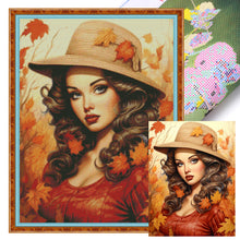 Load image into Gallery viewer, Huancan - Woman And Maple Leaf - 50*65CM 11CT 3 Stamped Cross Stitch
