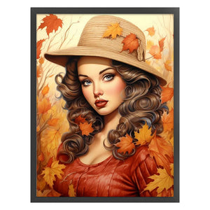 Huancan - Woman And Maple Leaf - 50*65CM 11CT 3 Stamped Cross Stitch