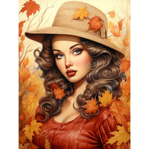 Huancan - Woman And Maple Leaf - 50*65CM 11CT 3 Stamped Cross Stitch
