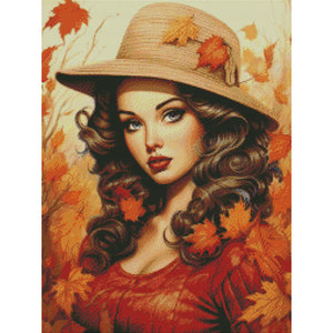 Huancan - Woman And Maple Leaf - 50*65CM 11CT 3 Stamped Cross Stitch