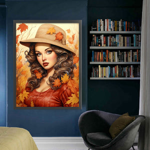 Huancan - Woman And Maple Leaf - 50*65CM 11CT 3 Stamped Cross Stitch
