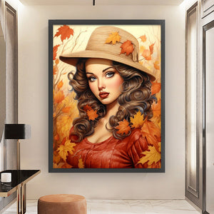 Huancan - Woman And Maple Leaf - 50*65CM 11CT 3 Stamped Cross Stitch
