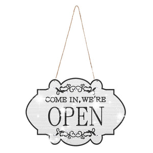 Wooden Shop Sign Diamond Painting Hanging Pendant for Home Decor (Open White)