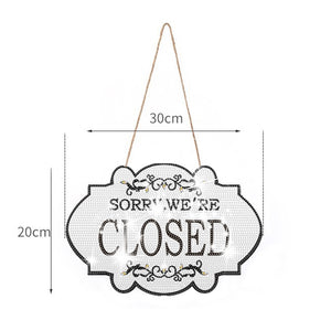 Wooden Shop Sign Diamond Painting Hanging Pendant for Home Decor (Closed White)