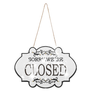 Wooden Shop Sign Diamond Painting Hanging Pendant for Home Decor (Closed White)