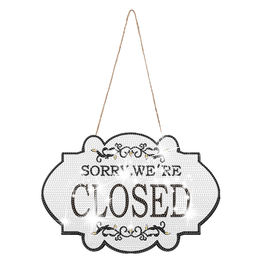 Wooden Shop Sign Diamond Painting Hanging Pendant for Home Decor (Closed White)