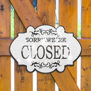Wooden Shop Sign Diamond Painting Hanging Pendant for Home Decor (Closed White)