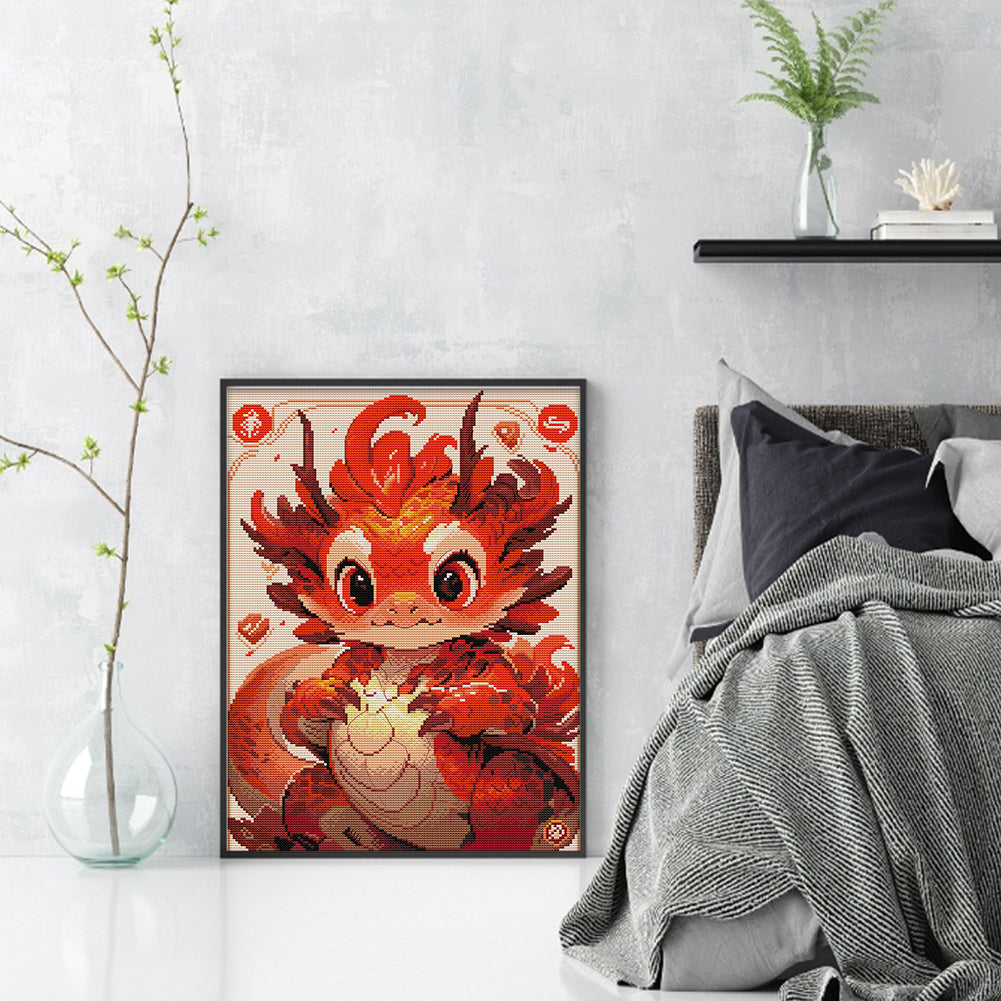 Dragon - Full 14CT Stamped Cross Stitch 32x43CM - Joy Sunday Backstitch