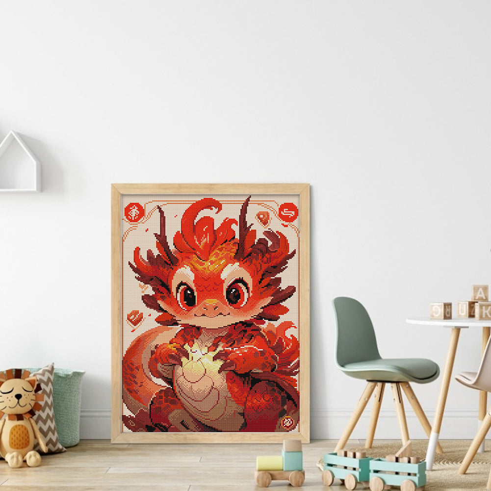 Dragon - Full 14CT Stamped Cross Stitch 32x43CM - Joy Sunday Backstitch