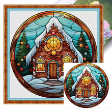 Load image into Gallery viewer, Huancan - Glass Painting - Christmas House - 20*20CM 18CT 2 Stamped Cross Stitch
