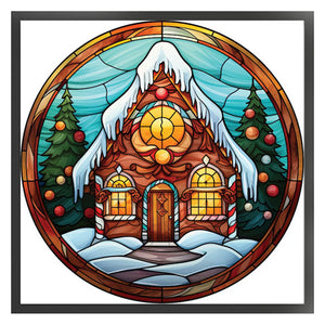 Huancan - Glass Painting - Christmas House - 20*20CM 18CT 2 Stamped Cross Stitch