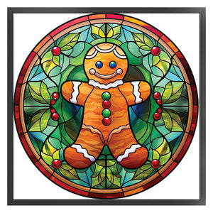 Huancan - Glass Painting - Christmas Gingerbread Man - 20*20CM 18CT 2 Stamped Cross Stitch