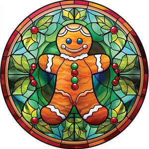 Huancan - Glass Painting - Christmas Gingerbread Man - 20*20CM 18CT 2 Stamped Cross Stitch