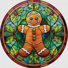 Load image into Gallery viewer, Huancan - Glass Painting - Christmas Gingerbread Man - 20*20CM 18CT 2 Stamped Cross Stitch
