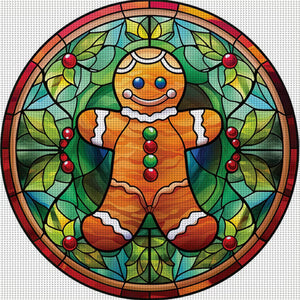 Huancan - Glass Painting - Christmas Gingerbread Man - 20*20CM 18CT 2 Stamped Cross Stitch