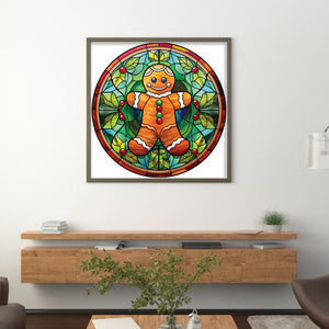 Huancan - Glass Painting - Christmas Gingerbread Man - 20*20CM 18CT 2 Stamped Cross Stitch