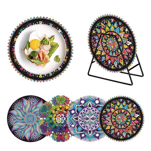 4PCS Wooden Diamond Painted Placemats for Dining Table Decor (Datura 5)