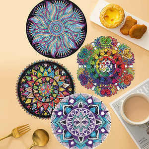 4PCS Wooden Diamond Painted Placemats for Dining Table Decor (Datura 5)