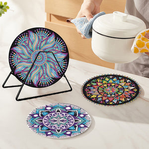4PCS Wooden Diamond Painted Placemats for Dining Table Decor (Datura 5)
