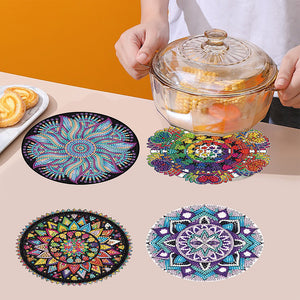 4PCS Wooden Diamond Painted Placemats for Dining Table Decor (Datura 5)