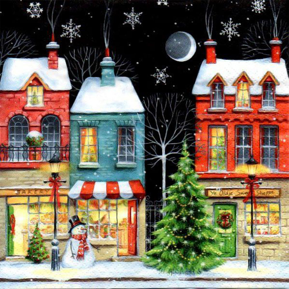 Christmas Snowy Night 30*30CM(Canvas) Full Round Drill Diamond Painting