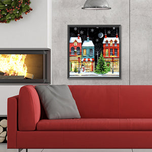 Christmas Snowy Night 30*30CM(Canvas) Full Round Drill Diamond Painting