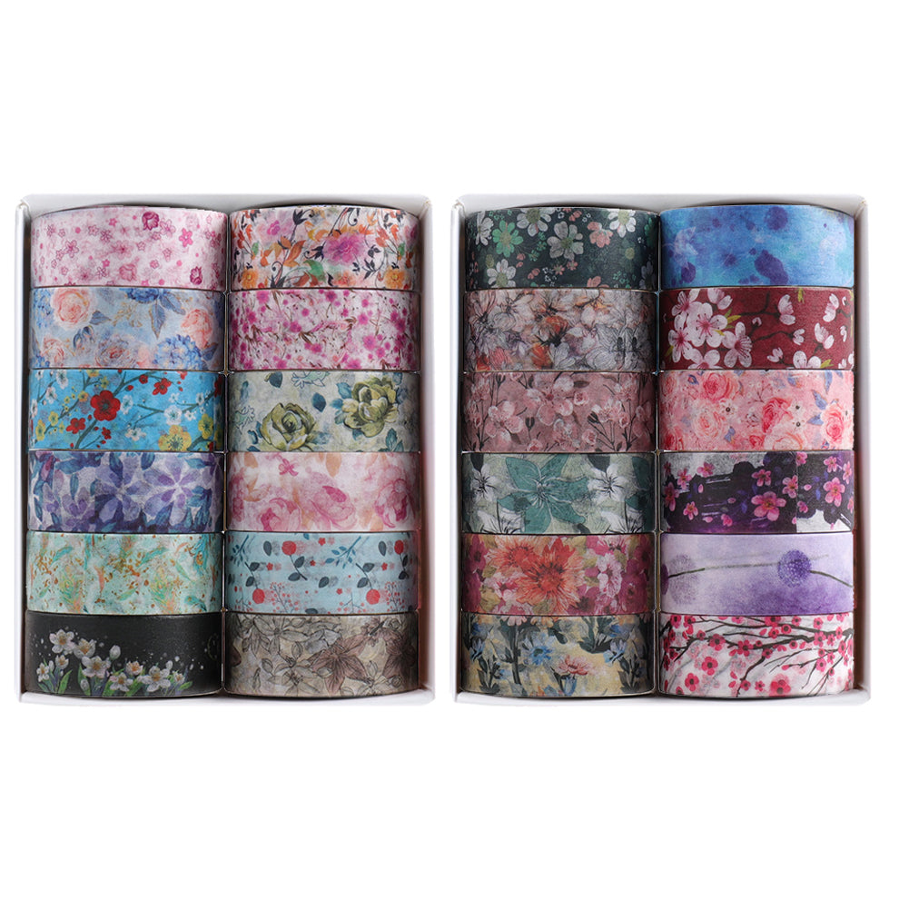 24 Rolls Color Tape Flower Washi Tape Set for DIY Crafts(Flower Colour Print 02)