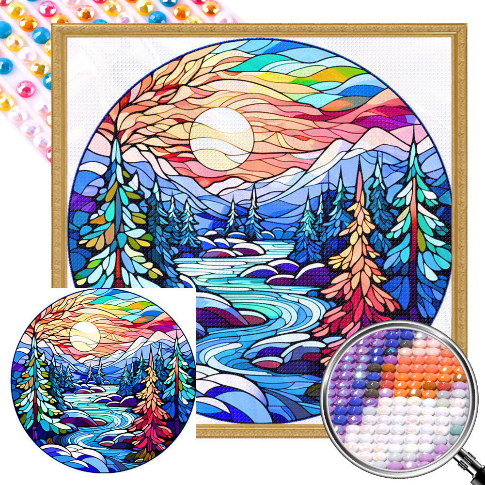 Stained Glass Forest 40*40CM(Picture) Full Round Drill Diamond Painting