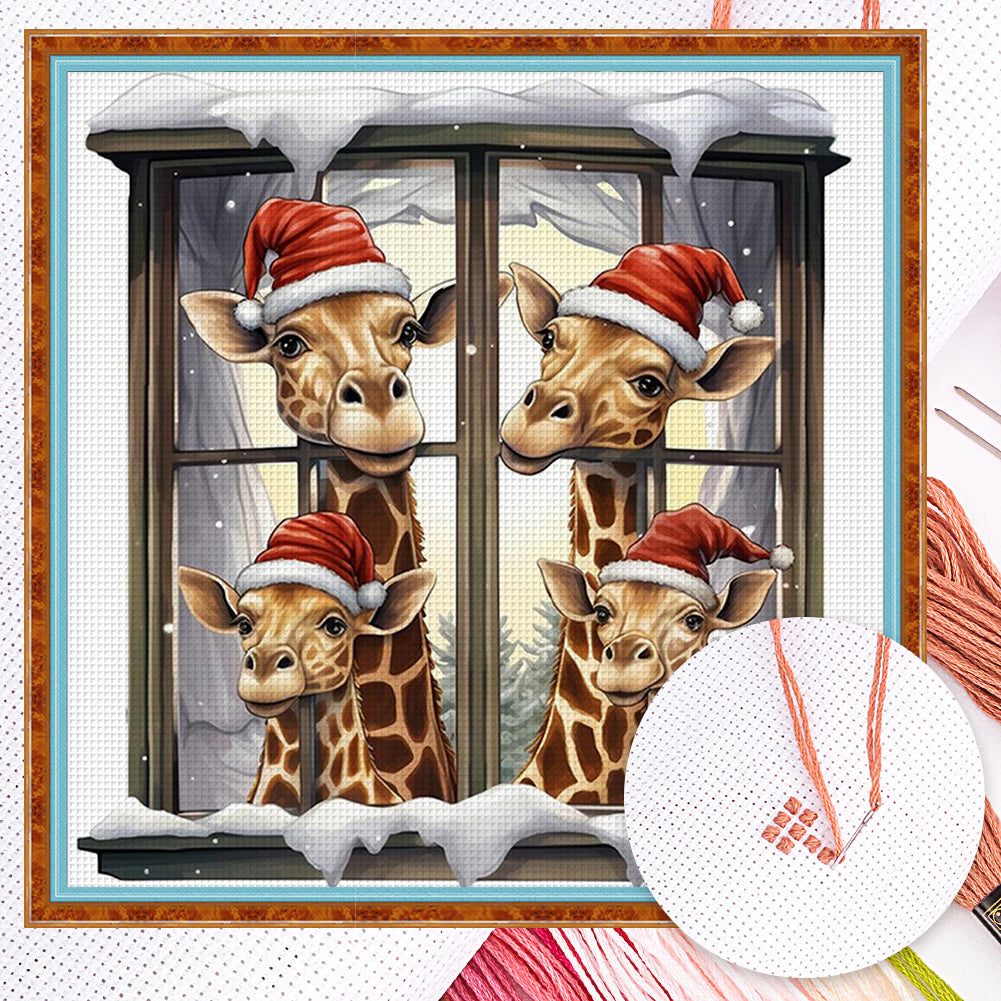 Christmas Giraffe - Full 18CT Counted Cross Stitch 30x30CM - Huacan