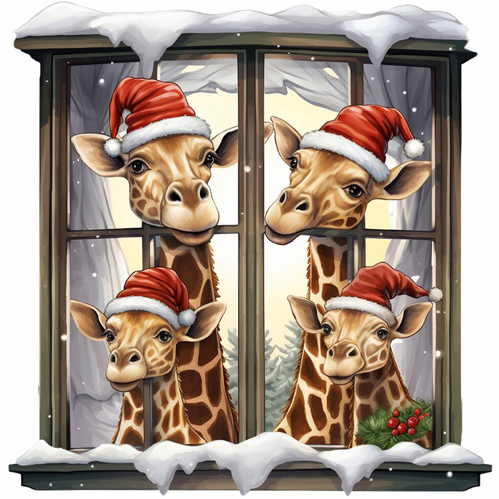 Christmas Giraffe - Full 18CT Counted Cross Stitch 30x30CM - Huacan