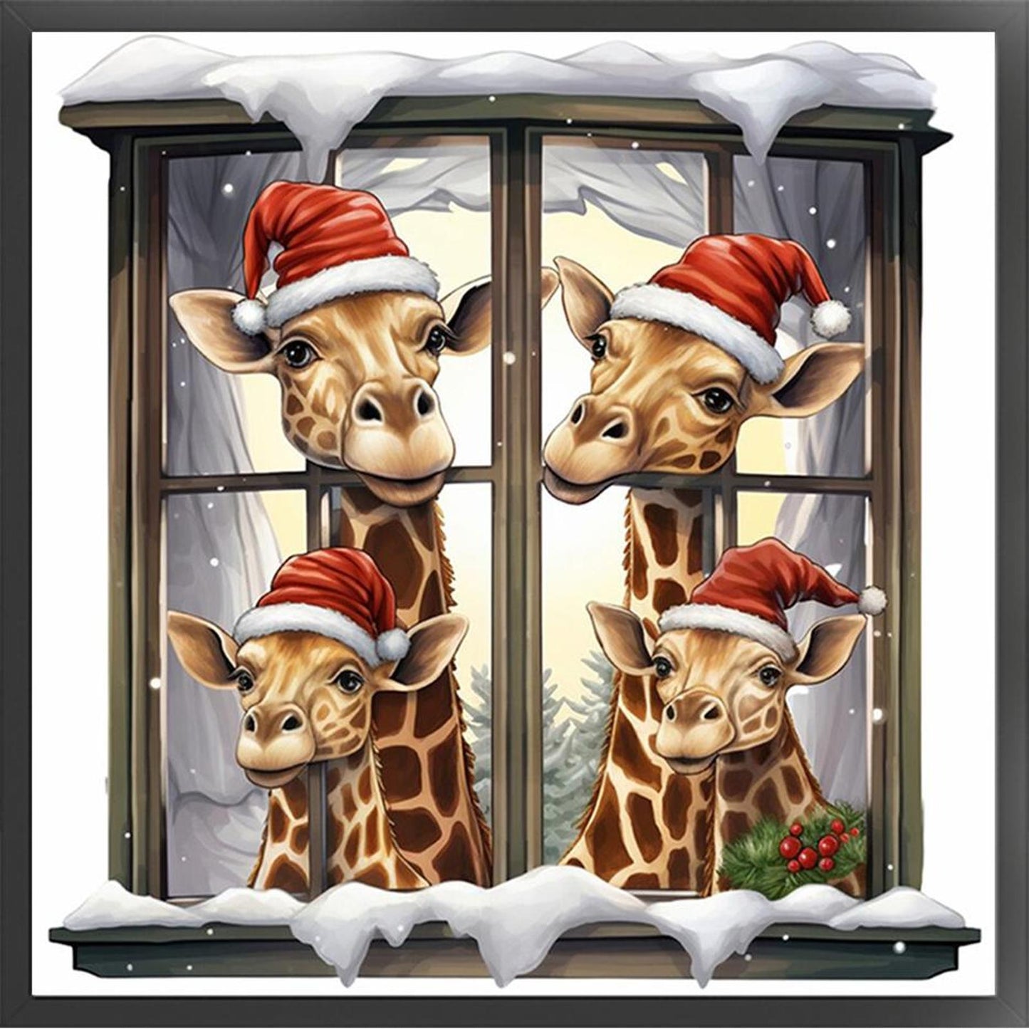 Christmas Giraffe - Full 18CT Counted Cross Stitch 30x30CM - Huacan
