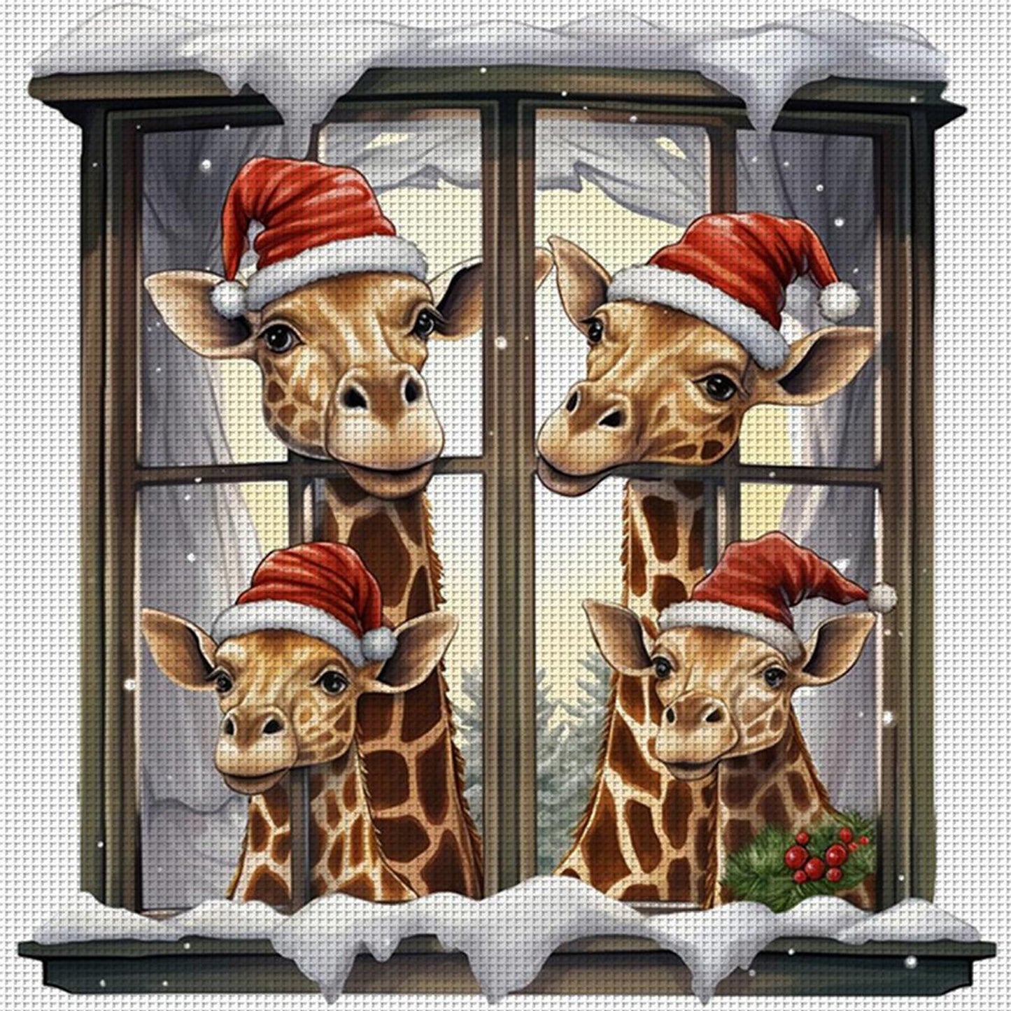 Christmas Giraffe - Full 18CT Counted Cross Stitch 30x30CM - Huacan