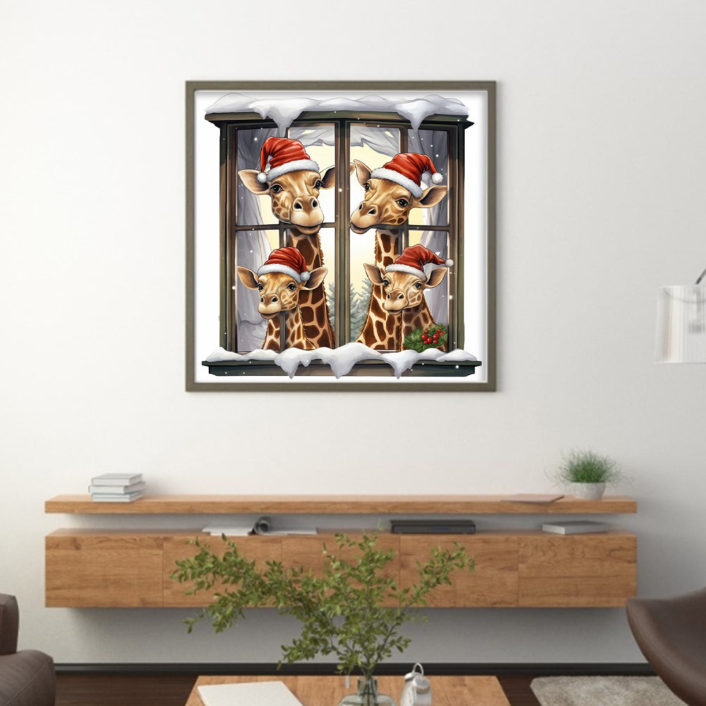 Christmas Giraffe - Full 18CT Counted Cross Stitch 30x30CM - Huacan