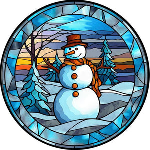Huancan - Glass Painting - Snowman - 40*40CM 11CT 3 Stamped Cross Stitch