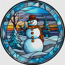 Load image into Gallery viewer, Huancan - Glass Painting - Snowman - 40*40CM 11CT 3 Stamped Cross Stitch
