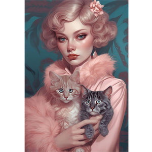 Huancan - Cat And Lady - 40*60CM 11CT 3 Stamped Cross Stitch