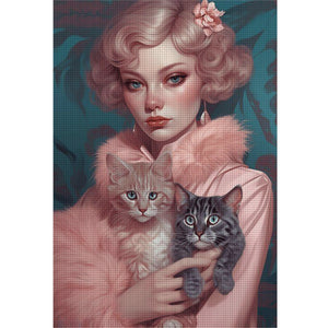 Huancan - Cat And Lady - 40*60CM 11CT 3 Stamped Cross Stitch