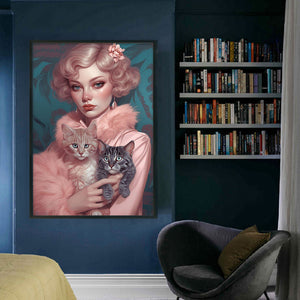 Huancan - Cat And Lady - 40*60CM 11CT 3 Stamped Cross Stitch