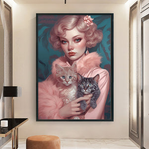 Huancan - Cat And Lady - 40*60CM 11CT 3 Stamped Cross Stitch