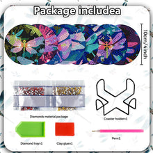 Load image into Gallery viewer, 8PCS Wooden Diamond Painting Art Coaster Kit with Holder (Dazzling Dragonfly)
