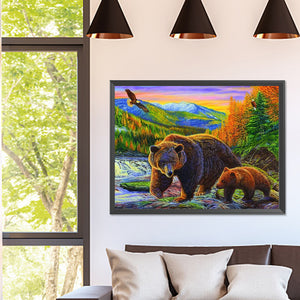 Brown Bear 40*30CM(Canvas) Full Square Drill Diamond Painting