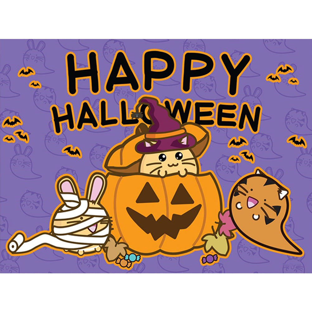 Cute Jack-O'-Lantern With Animals 40*30CM(Canvas) Full Round Drill Diamond Painting